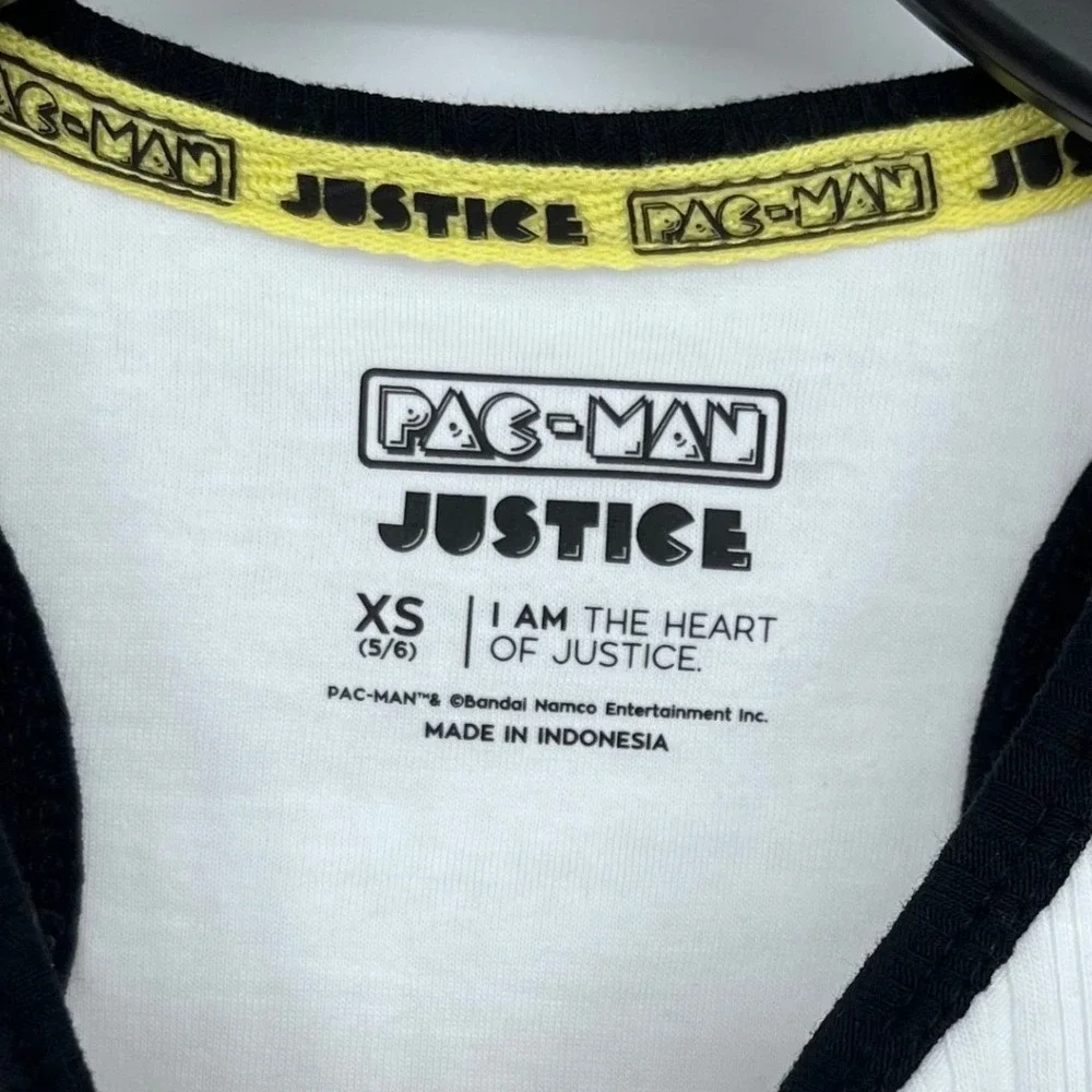 NWT Justice Pac-Man‎ Girls Ribbed Racerback Tank Top White Black XS 5/6